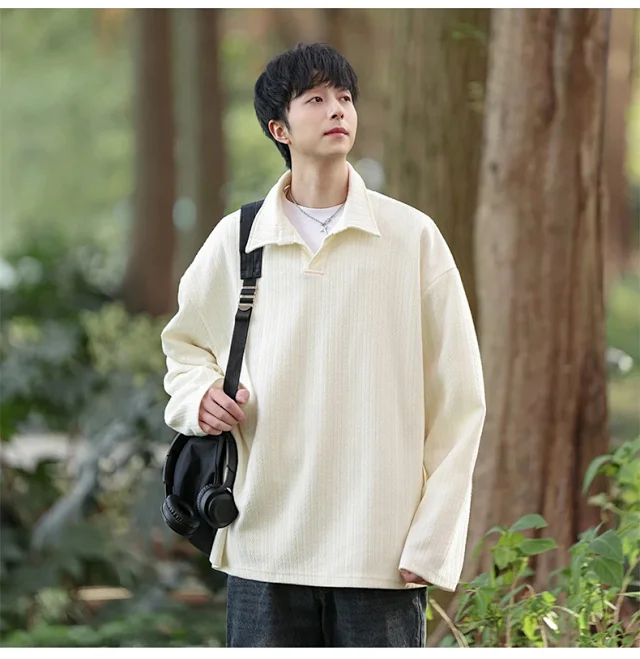 Japanese POLO Shirt New Lazy Style V-Neck Sweatshirt Detail