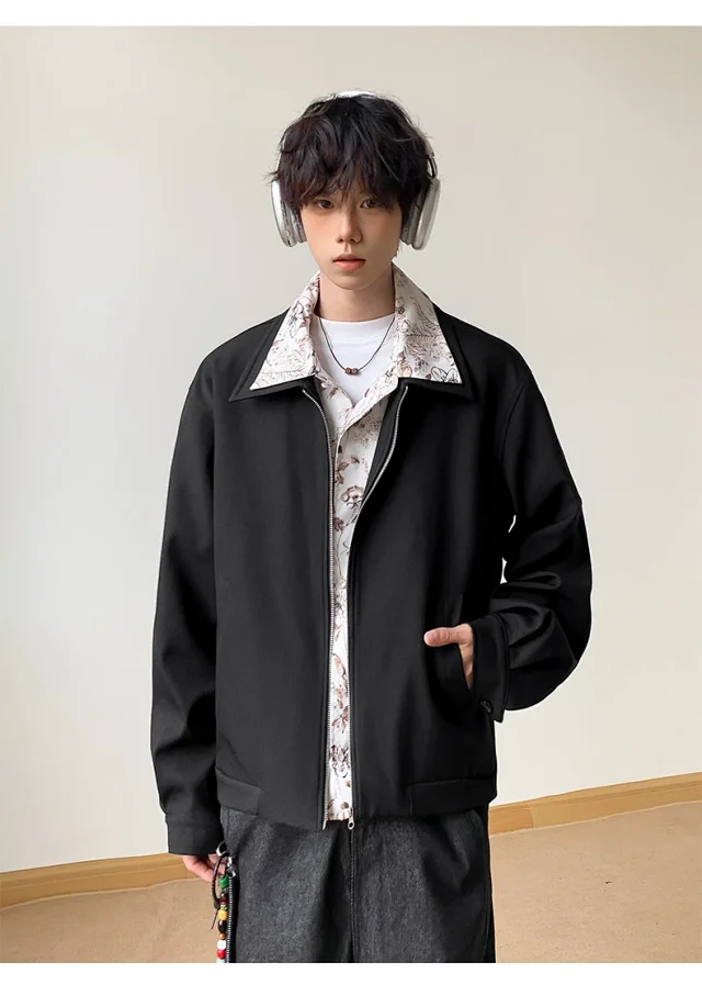 Vintage Floral Collar Bomber Jacket for Men Detail