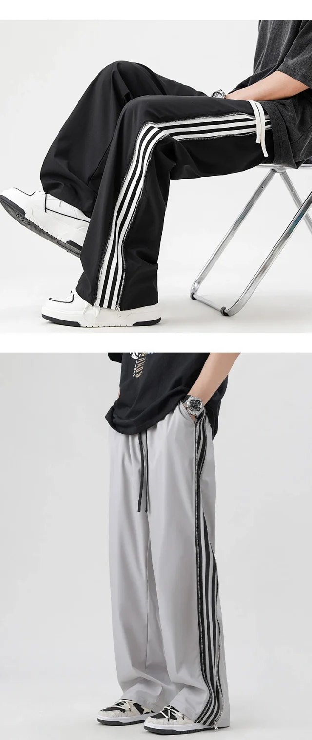 Men's Trendy Sporty Wide - Leg Stripe Sweatpants Detail