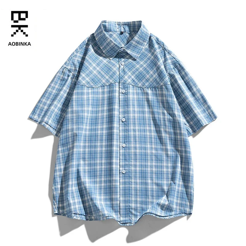 Aobinka Summer Lapel Check Shirt