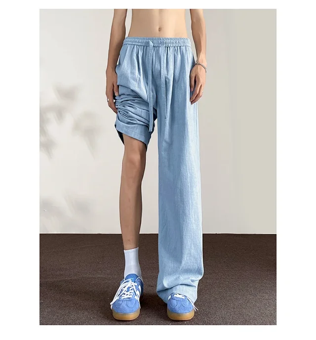 Men's Linen Retro Wide - leg Pants Detail
