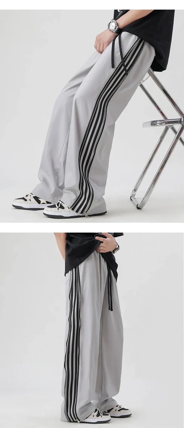 Men's Trendy Sporty Wide - Leg Stripe Sweatpants Detail