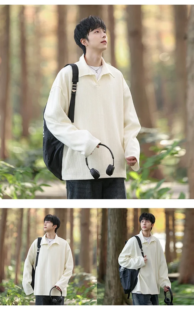Japanese POLO Shirt New Lazy Style V-Neck Sweatshirt Detail