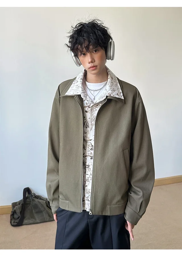 Vintage Floral Collar Bomber Jacket for Men Detail