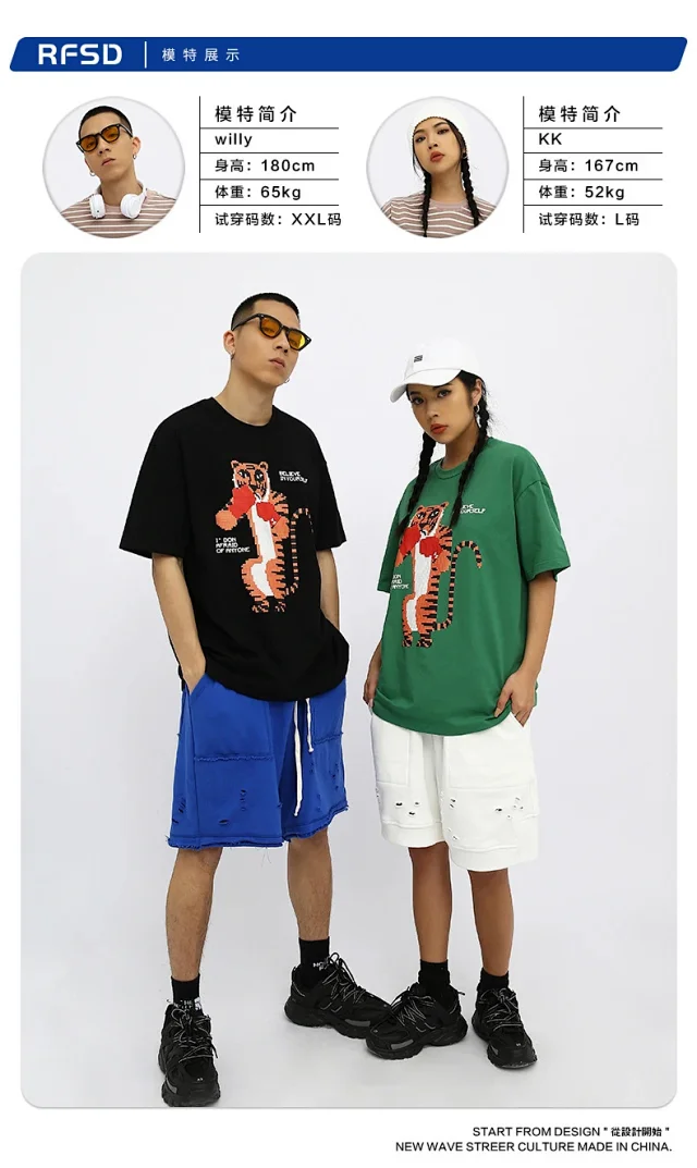 RFSD Men's | 2025 Summer New Trendy Street Fun Anime Tiger Print Loose T - Shirt (Unisex) Detail