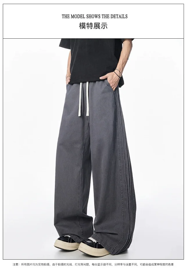 Men's 2025 New American High Street Straight Washed Joggers Detail