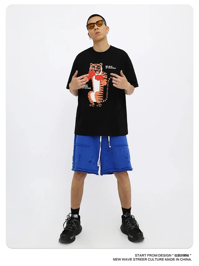 RFSD Men's | 2025 Summer New Trendy Street Fun Anime Tiger Print Loose T - Shirt (Unisex) Detail