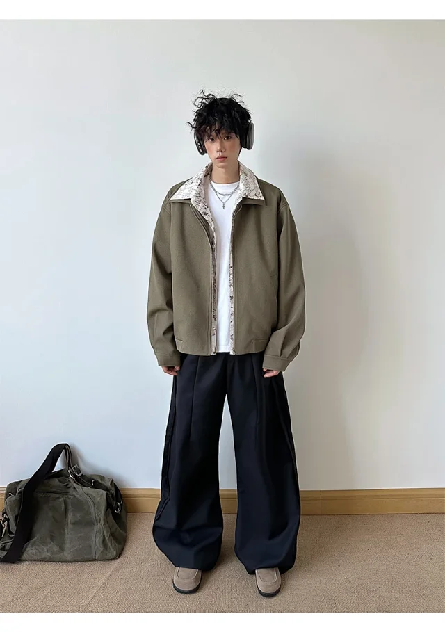 Vintage Floral Collar Bomber Jacket for Men Detail