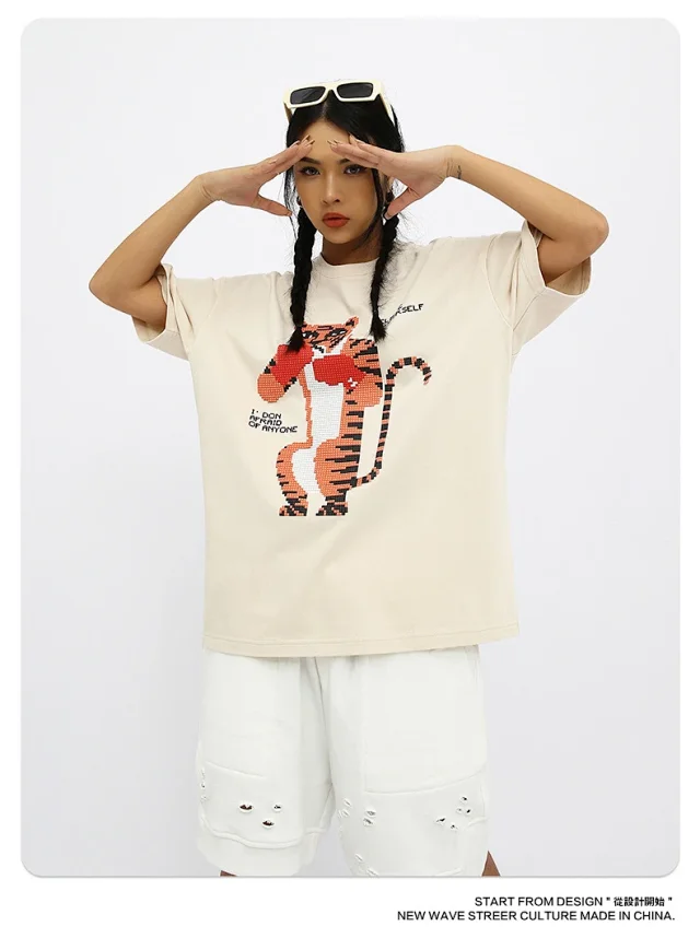 RFSD Men's | 2025 Summer New Trendy Street Fun Anime Tiger Print Loose T - Shirt (Unisex) Detail