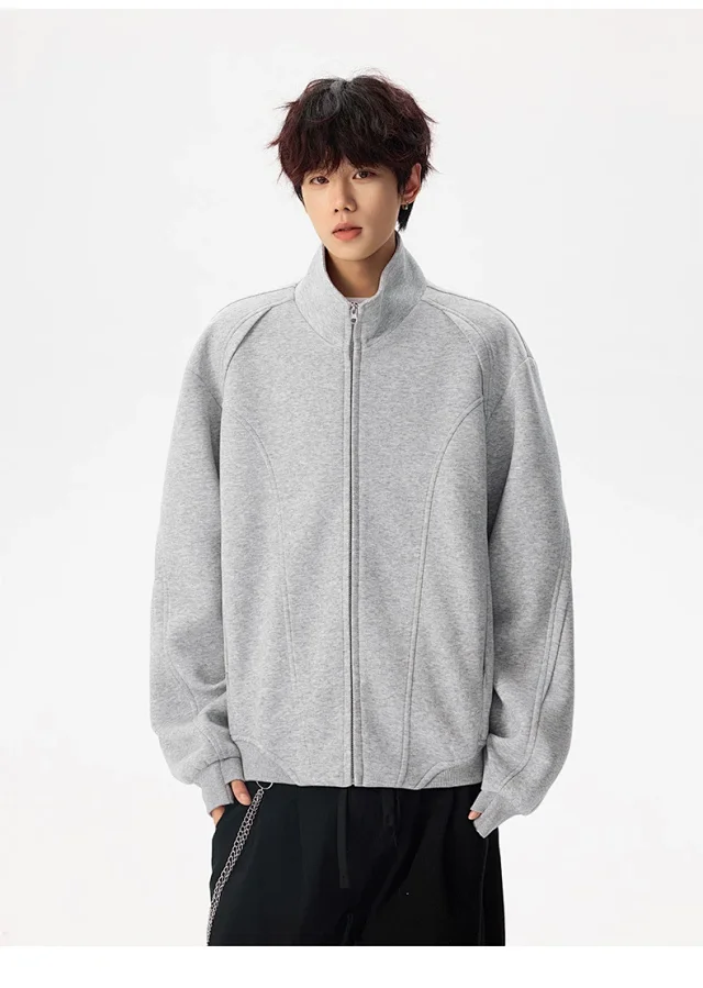 Men's Solid Color Stand Collar Cardigan Hoodie Detail