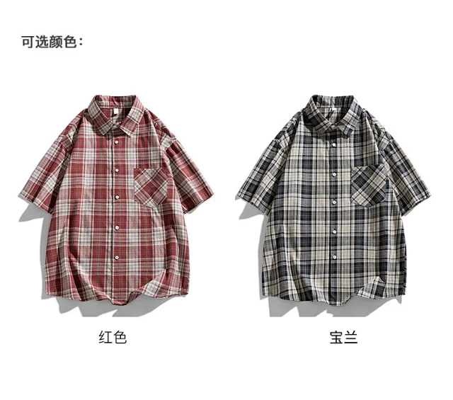 Retro Checkered Couple's Short-sleeve Shirt Detail