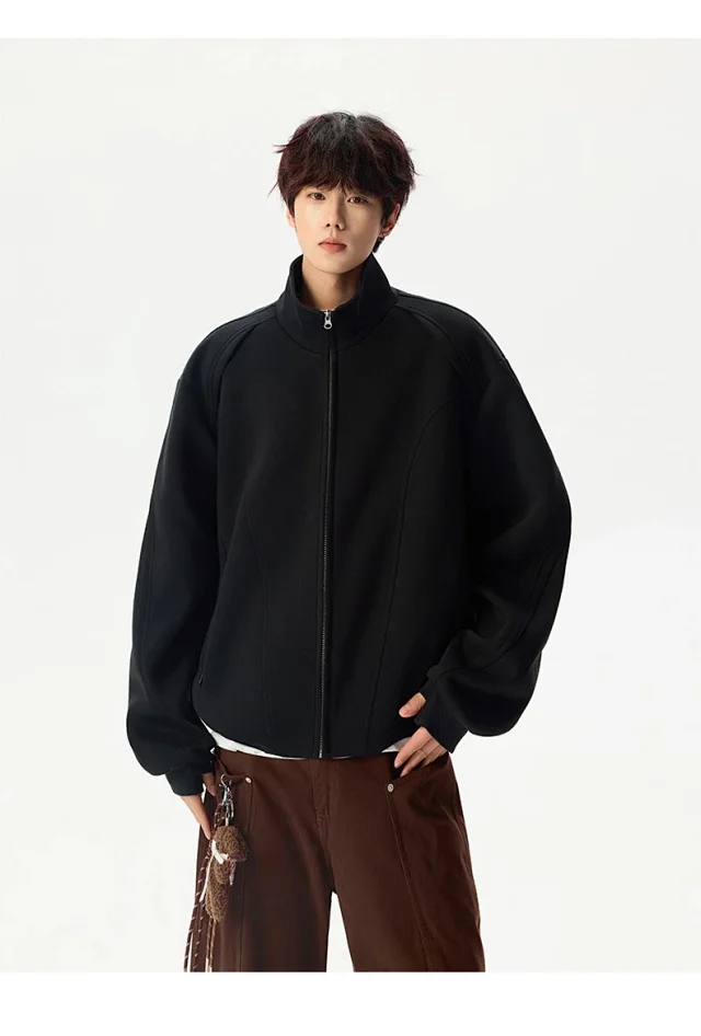 Men's Solid Color Stand Collar Cardigan Hoodie Detail