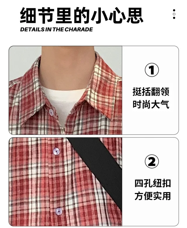 Unisex Retro Plaid Shirt Jacket Detail