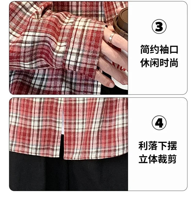 Unisex Retro Plaid Shirt Jacket Detail