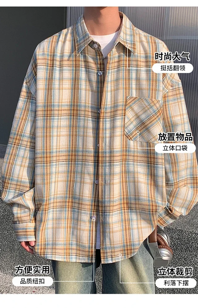 Unisex Retro Plaid Shirt Jacket Detail