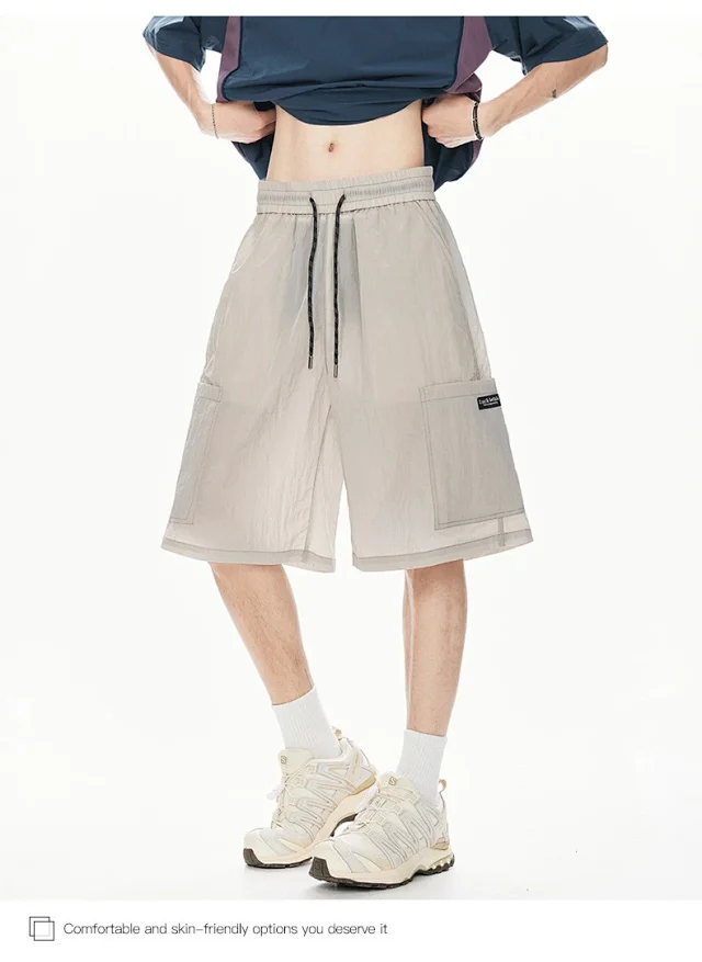 Men's Loose Straight Ice Silk Shorts Detail
