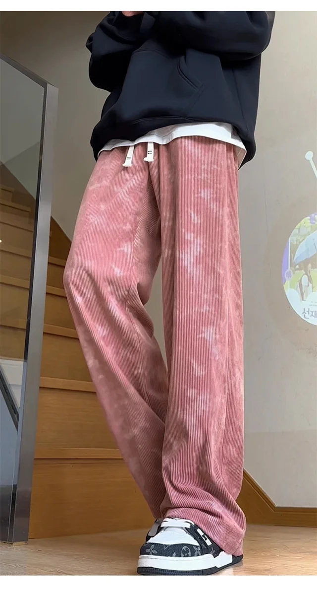 Pink Autumn Retro Wide-Leg Trousers Detail