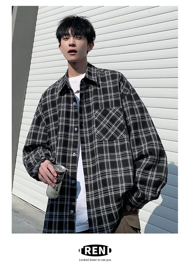 Unisex Retro Plaid Shirt Jacket Detail