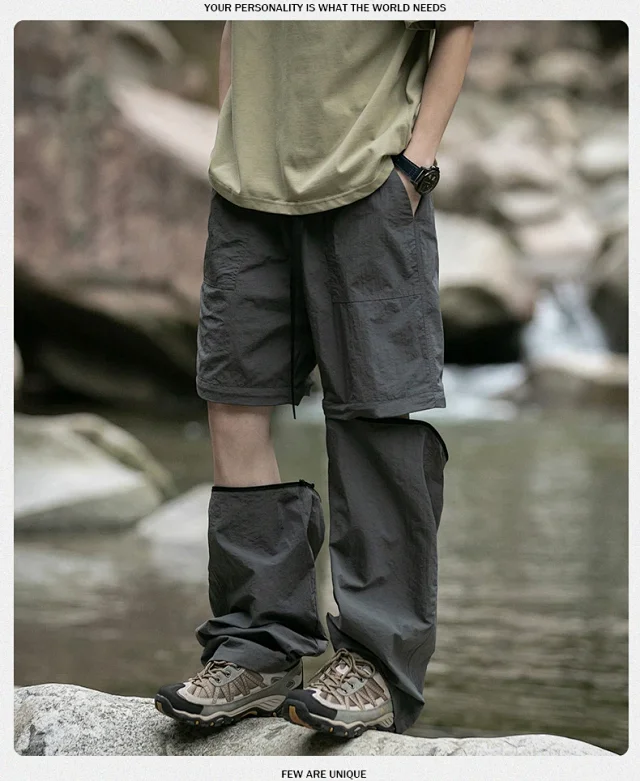 Japanese Loose Workwear Summer Wide Leg Trousers Detail
