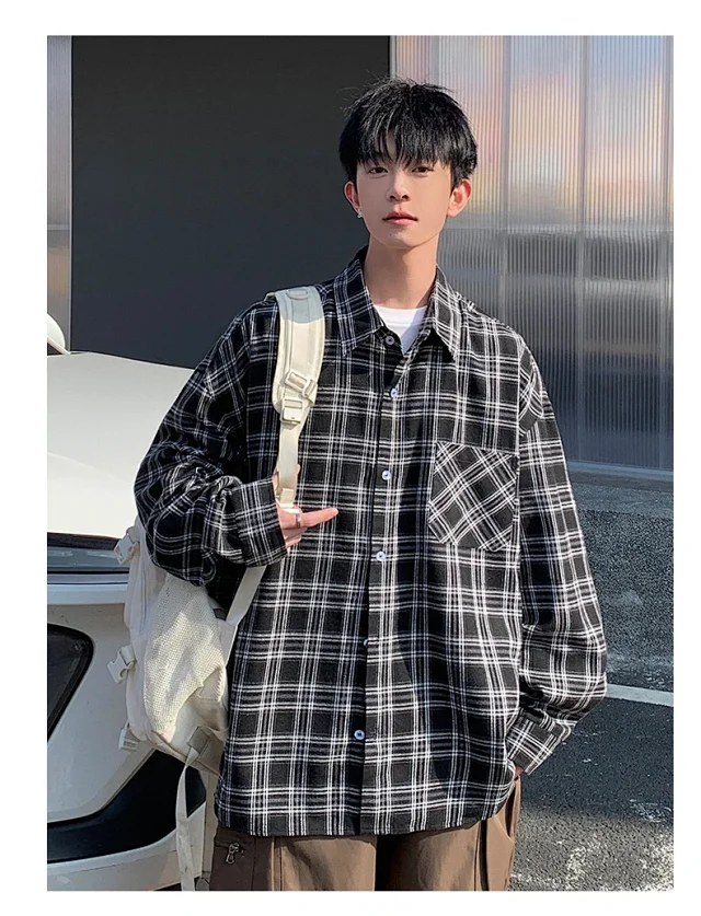 Unisex Retro Plaid Shirt Jacket Detail