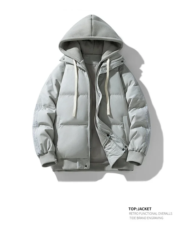 Unisex Loose Winter Hooded Puffer (Faux 2-in-1) Detail
