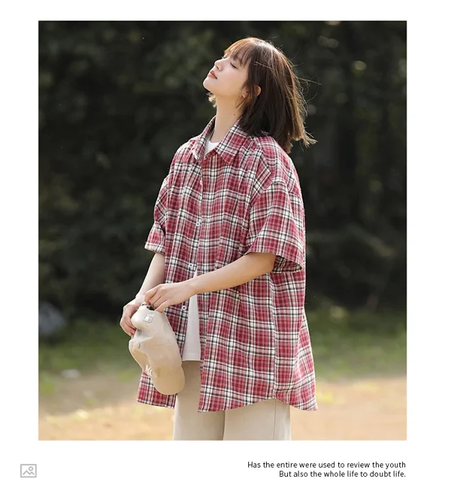 Vintage Plaid Short-sleeve Shirt Detail