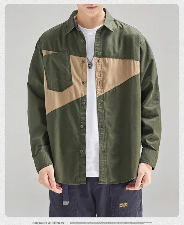 Japanese Men's 2025 Early Fall New Patchwork Long-sleeve Shirt Detail
