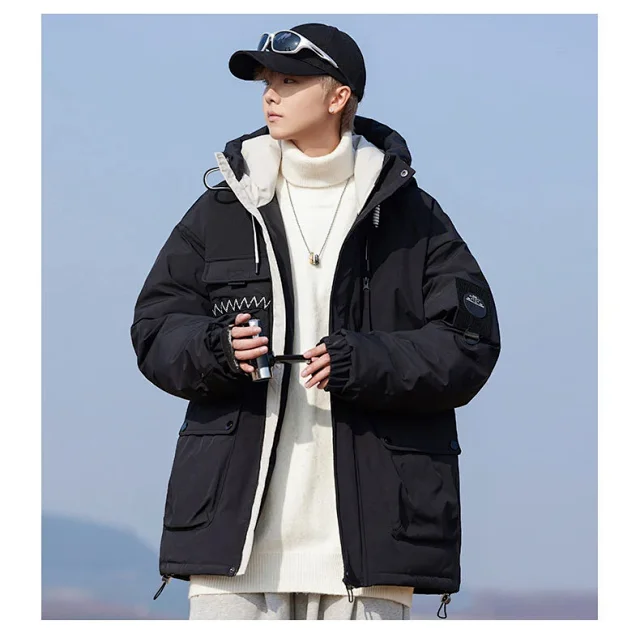 New National Standard 90 White Duck Down Couple Hooded Down Jacket Detail