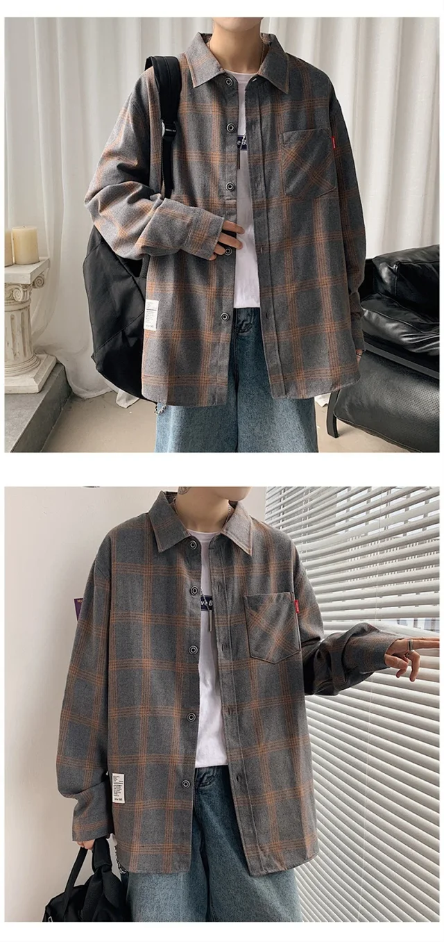 Men's Long Sleeve Plaid Shirt Detail