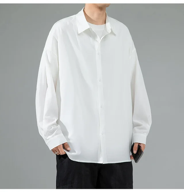 Men's 2025 Autumn Solid Long-sleeve Shirt Detail