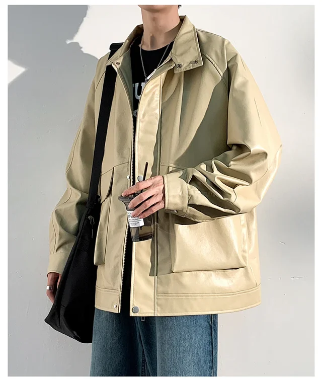 2025 Fall PU Leather Jacket for Men Detail
