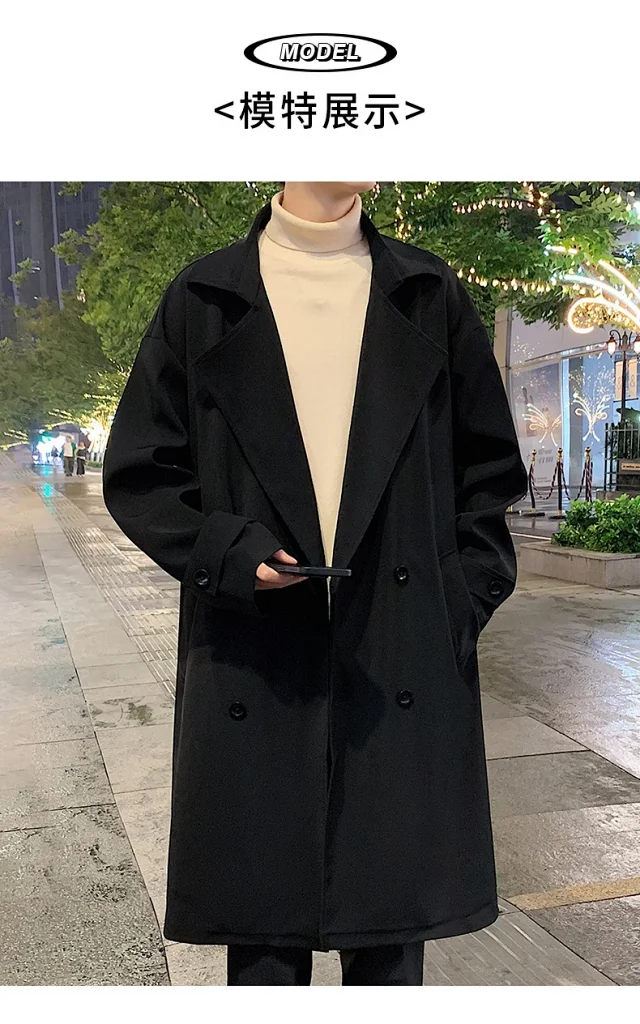 Men's Trench Coat - Long, Korean Style Detail