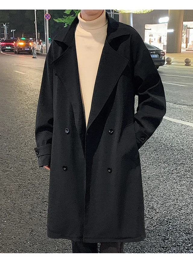 Men's Trench Coat - Long, Korean Style Detail