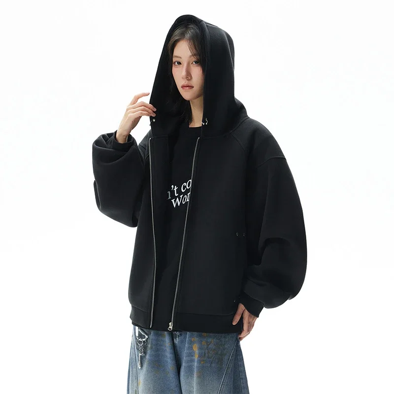 American Retro Deconstructed Air Layer Zip Cardigan Hoodie