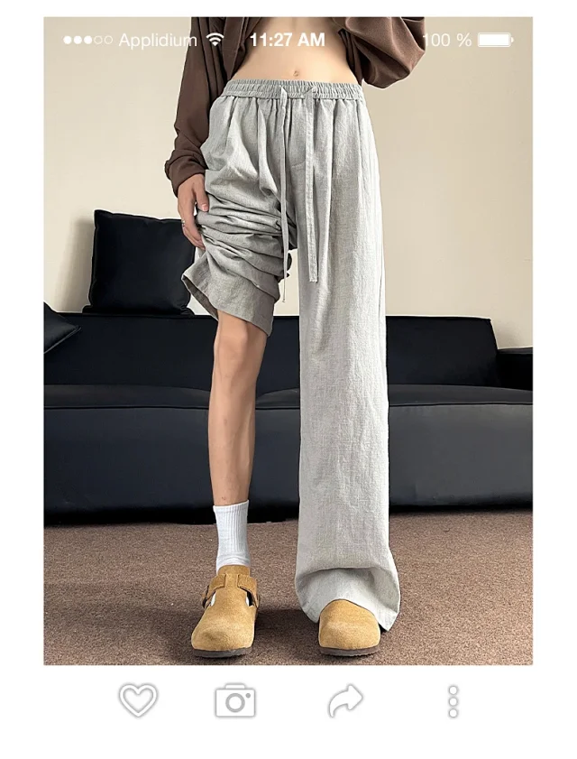 Men's Linen Retro Wide - leg Pants Detail
