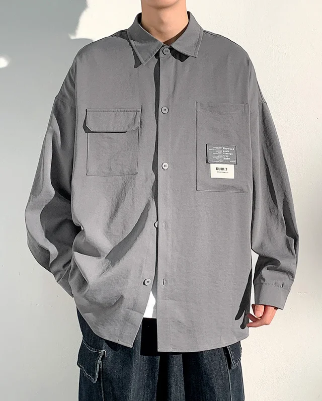 2025 Autumn Hong Kong Style Men's Workwear Shirt Detail