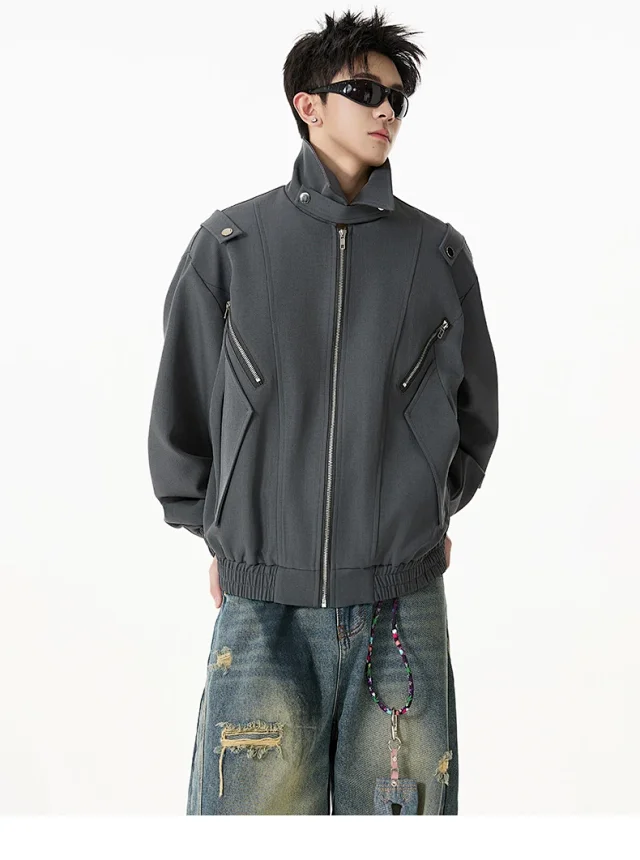 Men's Retro Flight Jacket with Zip Design Detail