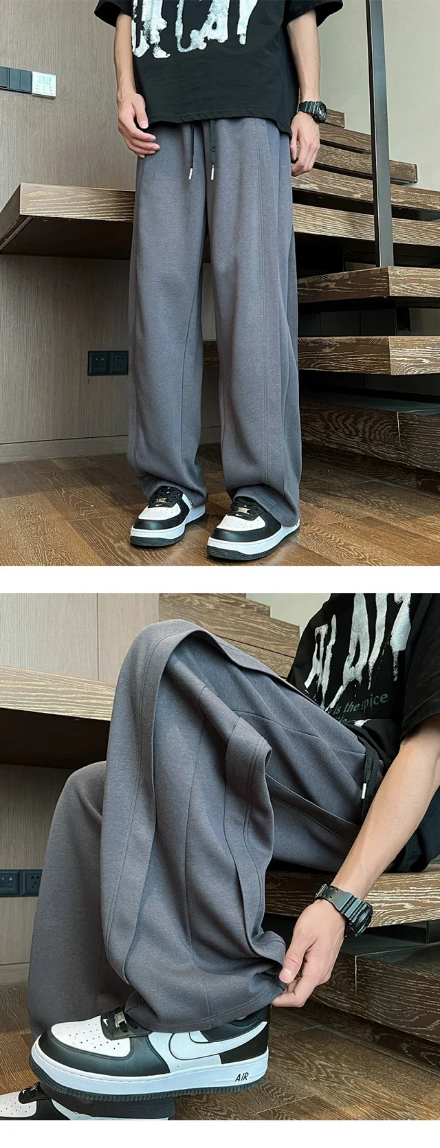 Men's Spring/Fall Wide-Leg Athletic Pants Detail