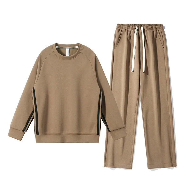 Mens Sports Set: Raglan Sleeve Crewneck Sweatshirt & Straight Leg Casual Pants