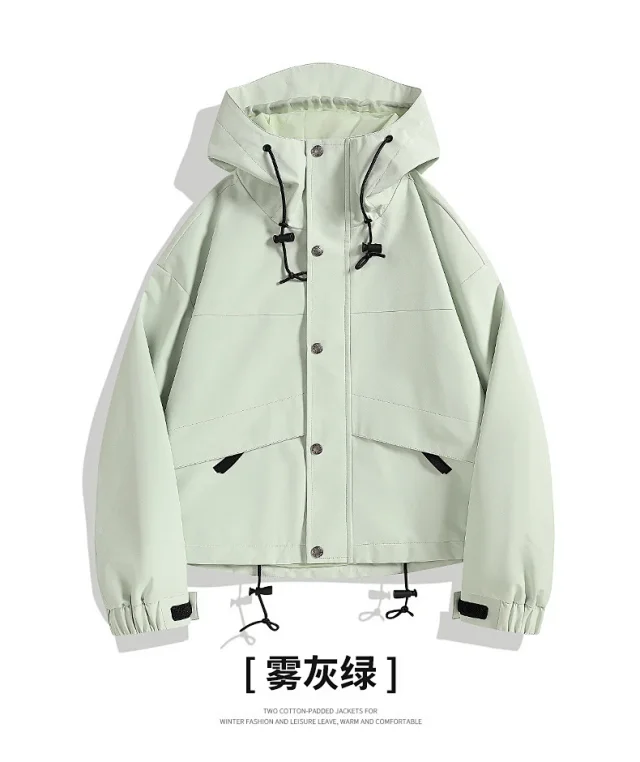 Women's Spring Autumn Outdoor Short Hooded Windbreaker Jacket Detail