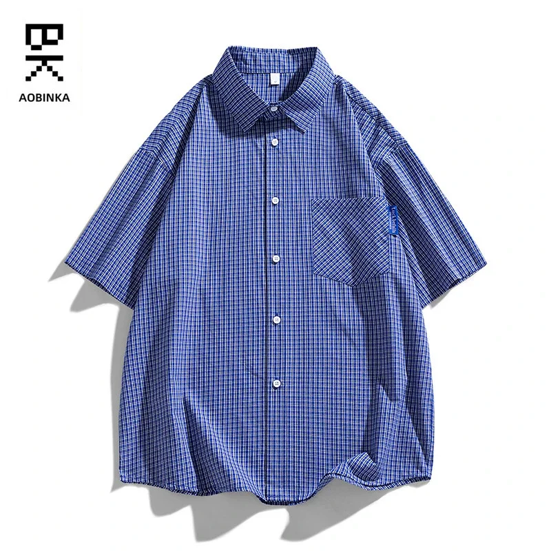Aobinka Summer Lapel Check Shirt