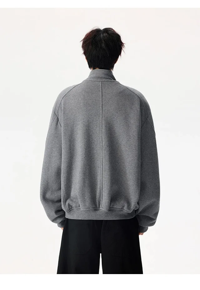 Men's Solid Color Stand Collar Cardigan Hoodie Detail