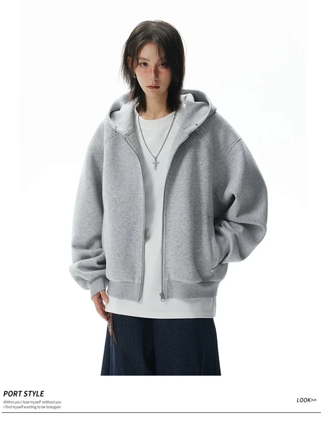 American Retro Deconstructed Air Layer Zip Cardigan Hoodie Detail