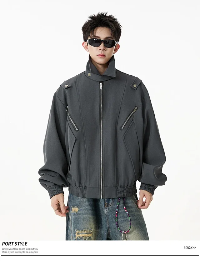 Men's Retro Flight Jacket with Zip Design Detail