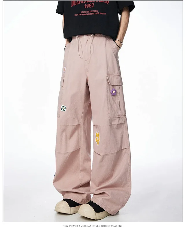 Unisex Embroidered Floral Work Pants Detail