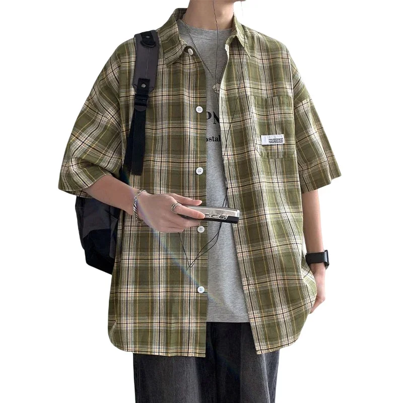 Men's Summer Plaid Shirt, 5/8 Sleeve