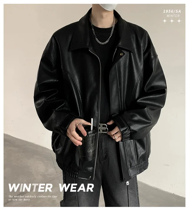 2025 Spring/Fall Men's PU Leather Jacket Detail