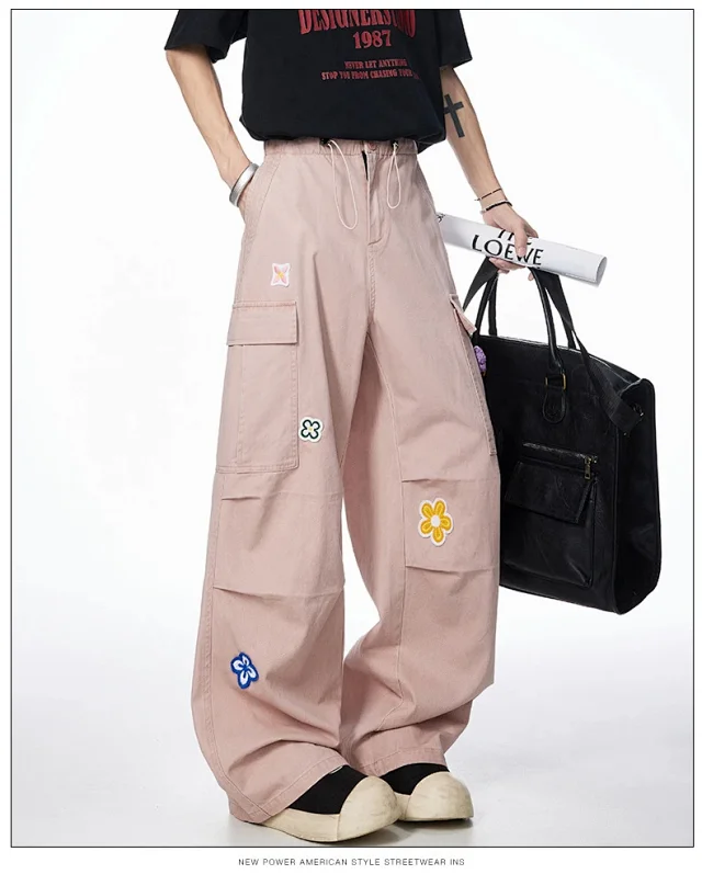 Unisex Embroidered Floral Work Pants Detail