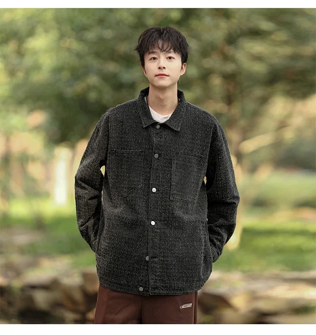 Autumn Spring Hong Kong Style Retro Work Jacket Detail