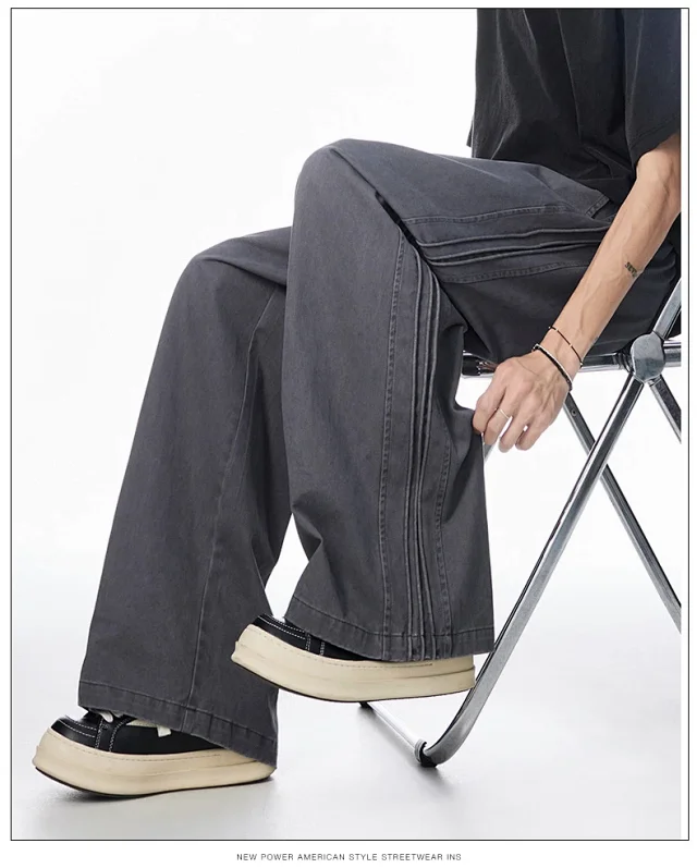 Men's 2025 New American High Street Straight Washed Joggers Detail